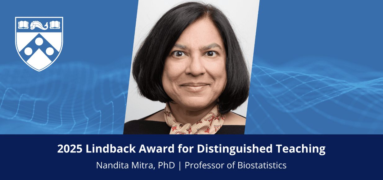 Nandita Mitra, PhD, has been awarded the Lindback Foundation Award for Distinguished Teaching Image